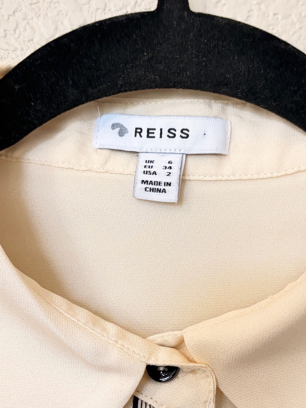 Reiss Bailey Side Striped Blouse Button Down Long Sleeve Cream Size 2 - Picture 6 of 15